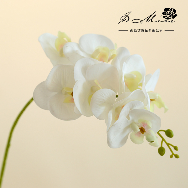 8 flores 3 hojas se sienten Phalaenopsis bonsai flor artificial de gama alta sala de estar decoración floral artificial en maceta flor artificial image 14