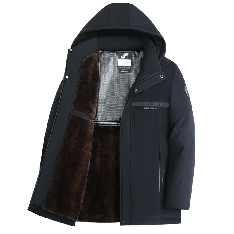 Men's Winter Cotton-padded Jacket, Fleece-lined, Thick, Warm, Detachable Hood and Collar, 2023 New Style, Casual Outerwear for Middle-aged and Elderly
