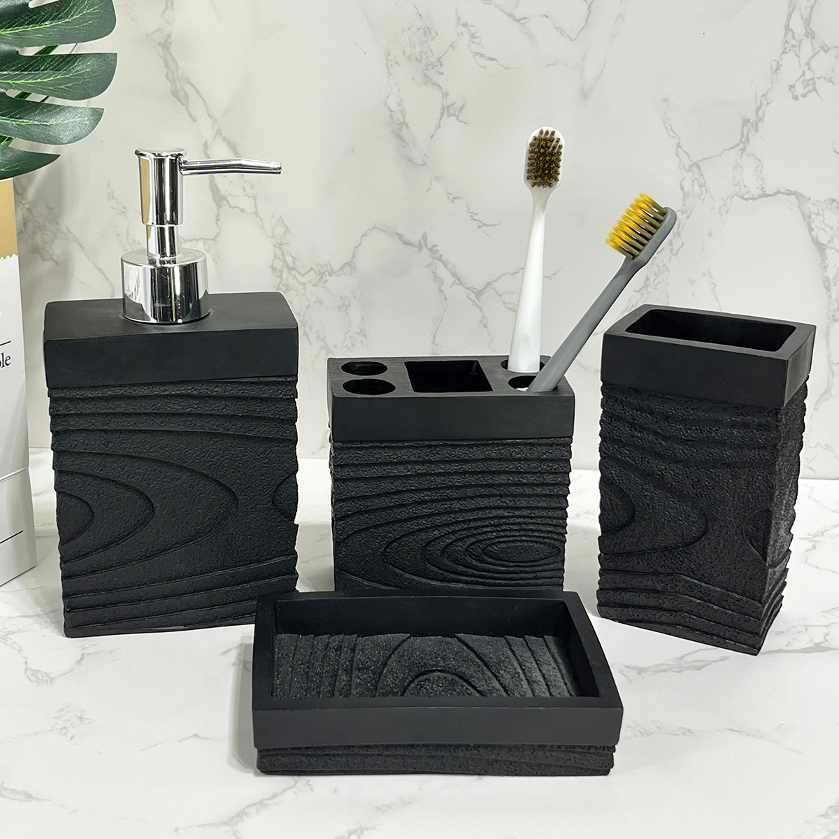 Kit de baño de resina de arenisca imitación baño de hotel de cuatro piezas de baño modelo de decoración de sala de baño de jabón transfronterizo