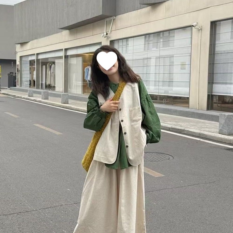 三件套大码女装胖mm春韩版宽松显瘦气质减龄棉麻衬衫+马甲+裤子|undefined