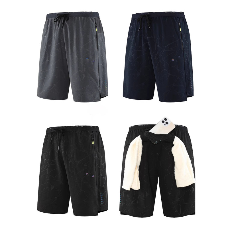 American-Style Sports Shorts for Men, Summer Ice Silk Quick-Dry Running Training Elastic Fitness Basketball Shorts, Lightweight and Breathable