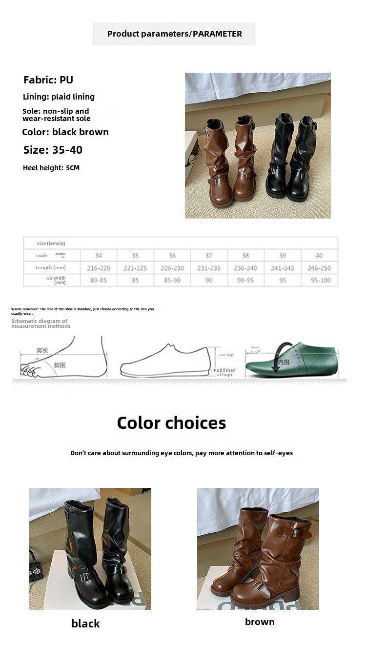 Stivali con fibbia a cintura e plissettati in pile per donna 2023 nuovi stivali retrò con tacco spesso e plateau a metà polpaccio stivali da sigaretta alla moda di strada_voghion.com