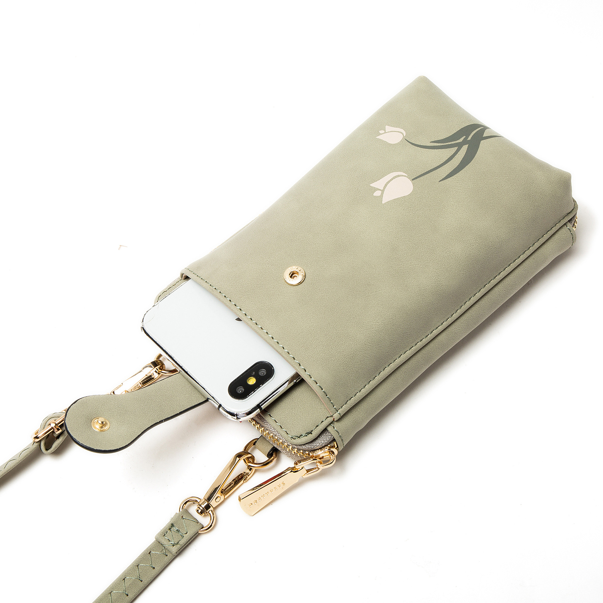 Priti nuevo bolso del teléfono móvil coreano pu impresión vertical cremallera hebilla simple bolso de hombro mini bolso de hombro del estudiante