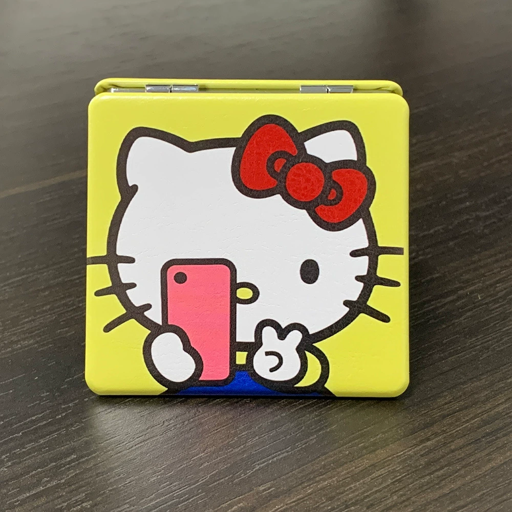 Handheld Folding Mirror (Hello Kitty) Cute Custom Print, Compact 7.1×6.7 cm for Students