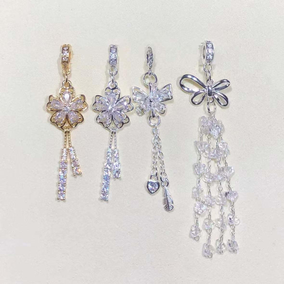 High Color-Retention 14K Gold-Plated Crystal DIY Accessories Bowknot Tassel Pendant Spacer Beads Bracelet Necklace Accessories