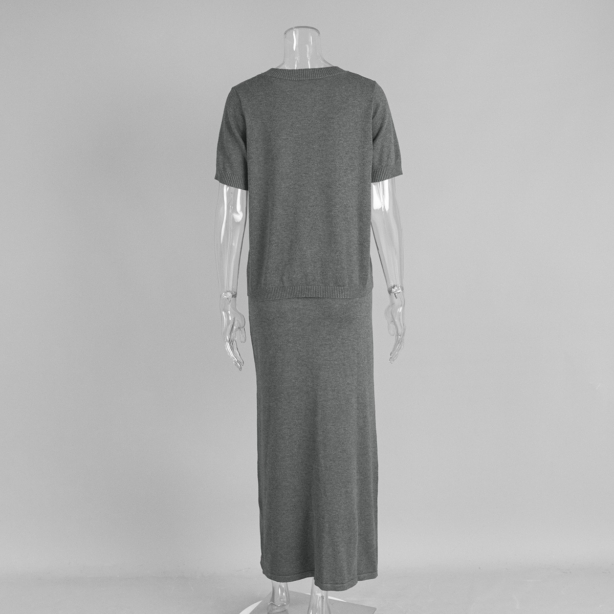 Cross-Border Pullover Shor Sleeve Half-Lengh Skir European And American 2025 Summer New Knied Solid Color Simple_ecoleips.com