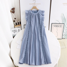 阔系蓝色小飞袖蕾丝背心连衣裙女夏新品感宽松显瘦无袖娃娃裙