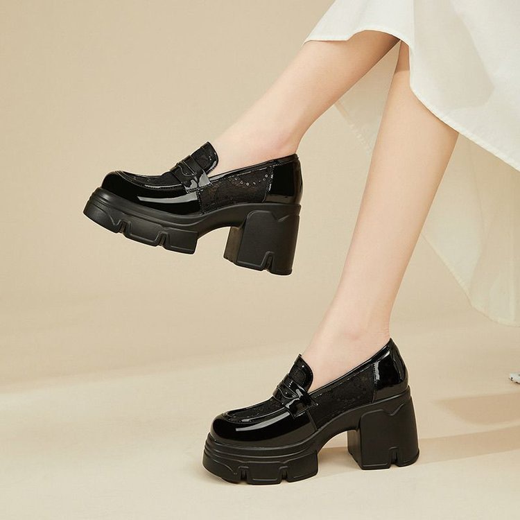 Zapatos de malla negra de fondo grueso Lefour mujeres verano transpirable versátil 2026 estilo británico para aumentar la altura delgada zapatos de cuero zapatos individuales