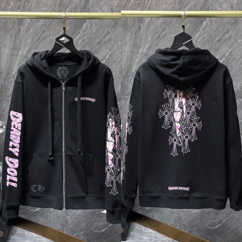 Chrome Heart Hoodie 克罗伈十字架连帽卫衣跨境宽松男女拉链帽衫|undefined