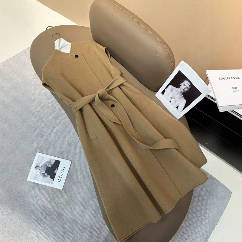 Shenzhen Nanyou 2026 Autumn and Winter New Double-Sided Hand-Stitched Cashmere Round-Neck Vest with Waist-Tie Wool Coat Shenzhen Nanyou 2026 Autumn and Winter New Double-Sided Hand-Stitched Cashmere Round-Neck Vest with Waist-Tie Wool Coat
