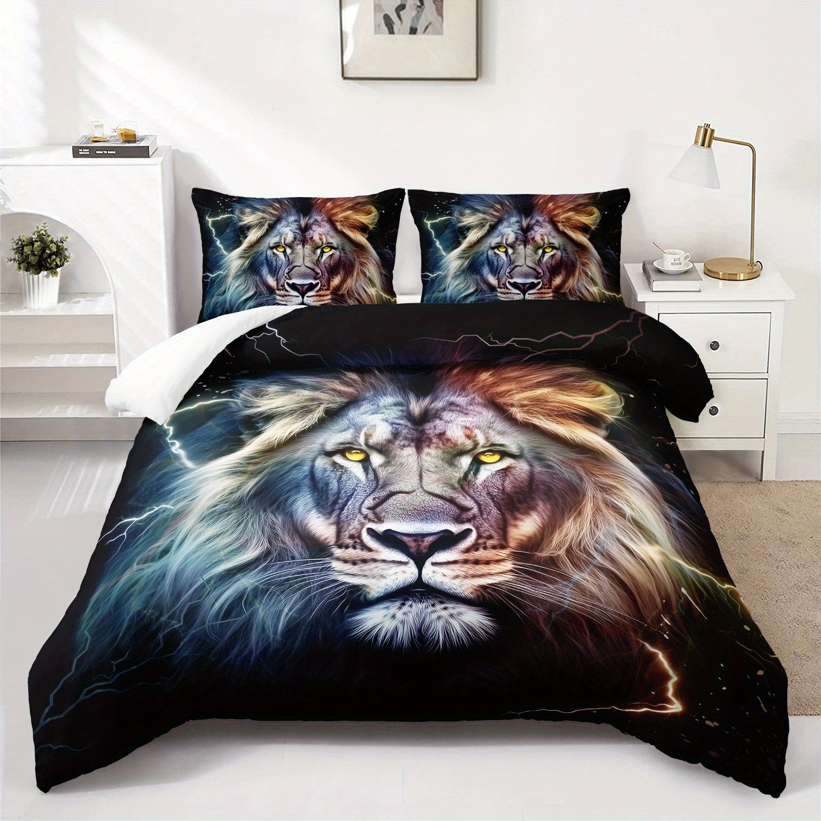 TEMU / JIT transfronterizo abrasivo textil doméstico impresión digital león colcha de cama Kit piel transpirable para diseñar