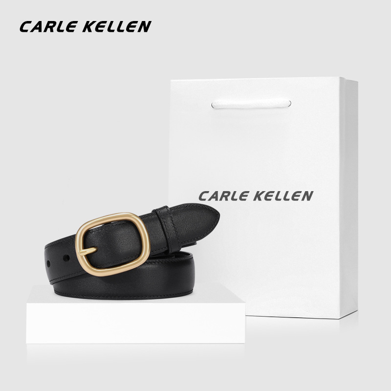 CARLE KELLEN皮带女真皮时尚百搭牛仔裤带简约纯牛皮针扣女士腰带