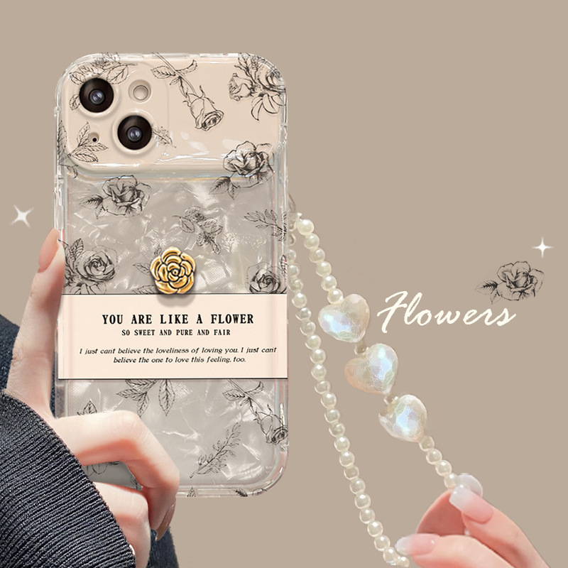 For Apple 15 Mobile Phone Case iPhone14promax Line Rose Doll Chain 13/12 Flip Mirror 8