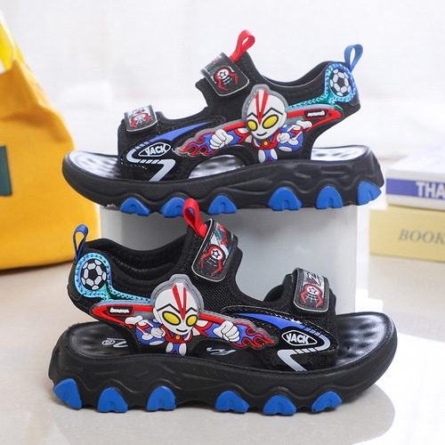 Factory direct supply of Ultraman Sandals for Boys  Summer New Luminous Soft Sole Baby Sports Running Beach Shoes