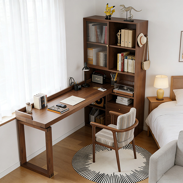 Solid Wood Corner Desk Bookcase Bookshelf Integrated Wall Desktop Computer Desk Bedroom L-shaped Student Study Desk