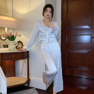 睡衣女士春秋季新款长袖长裤开衫高级感家居服两件套装可外穿