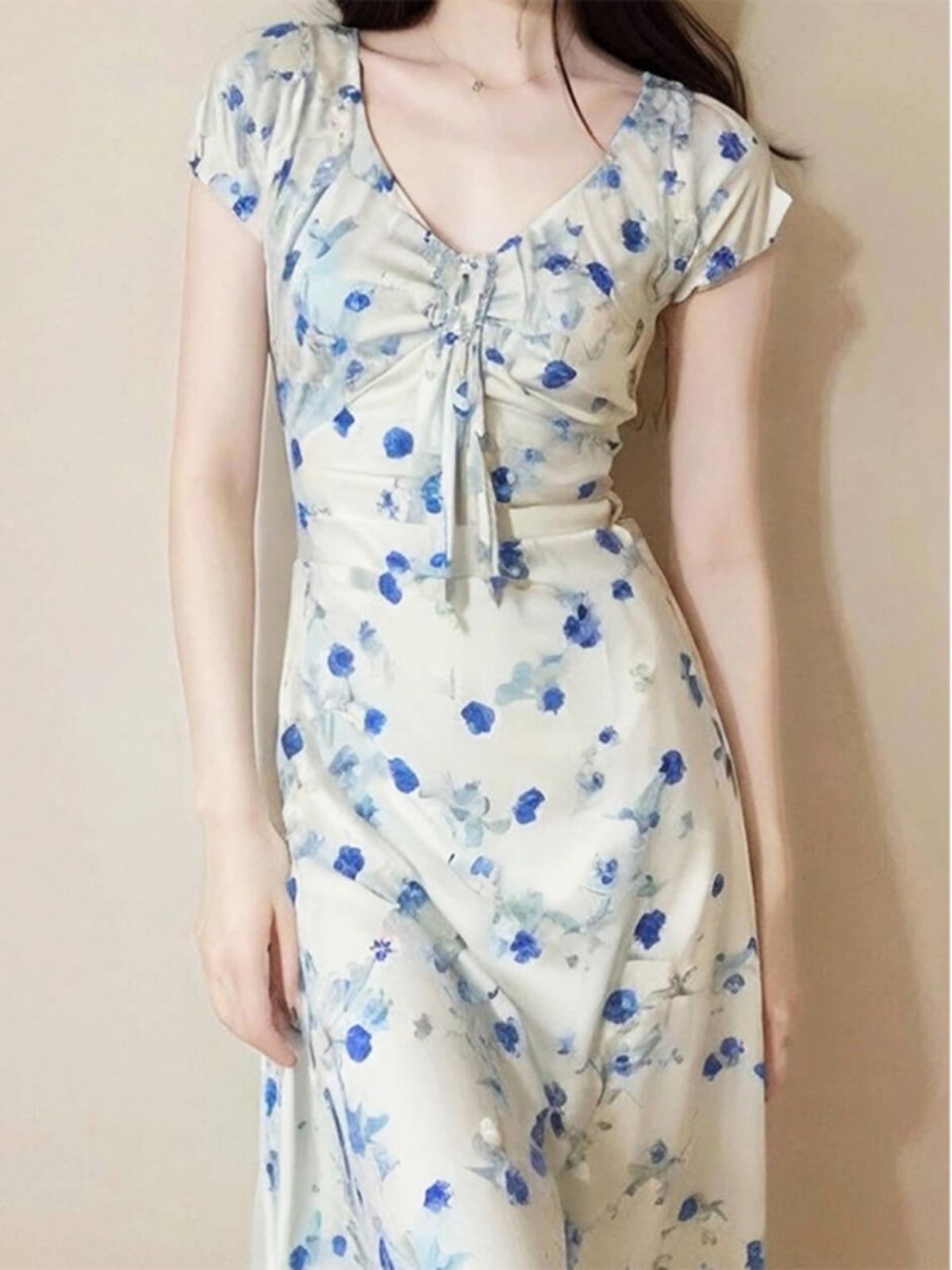Đầm maxi nữ thắt eo họa tiết hoa nhí kiểu Pháp — Váy liền hoa nhí chi tiết 5