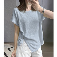 2025夏装大码短袖T恤女设计感不规则圆领减龄宽松显瘦洋气上衣服