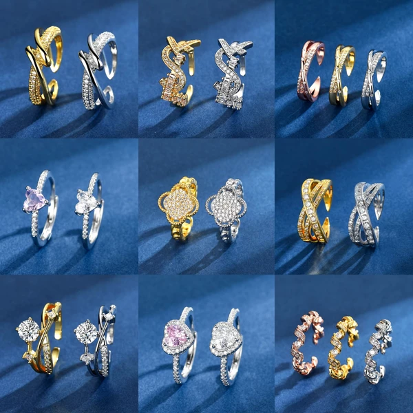 Cross-Border Best-Selling Full Diamond Zircon Ring for Women, Elegant and Minimalist Style, High-End Feel, Adjustable Ring, Wholesale on Douyin Live Broadcast