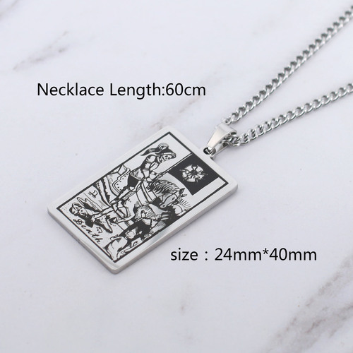Taro Card Necklace Set of 22 - Vintage Rectangle Pendant Cable Chain Necklace - Titanium Steel
