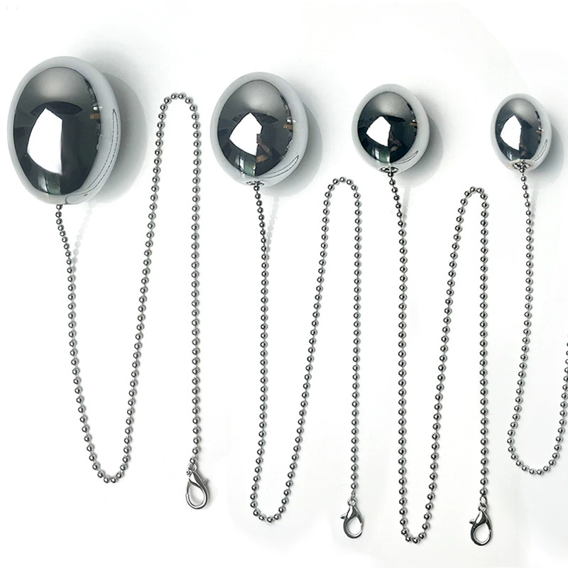Анальная пробка (SM) нержавеющая сталь с цепочкой-шариком, варианты 28–50 мм, полированная отделка
