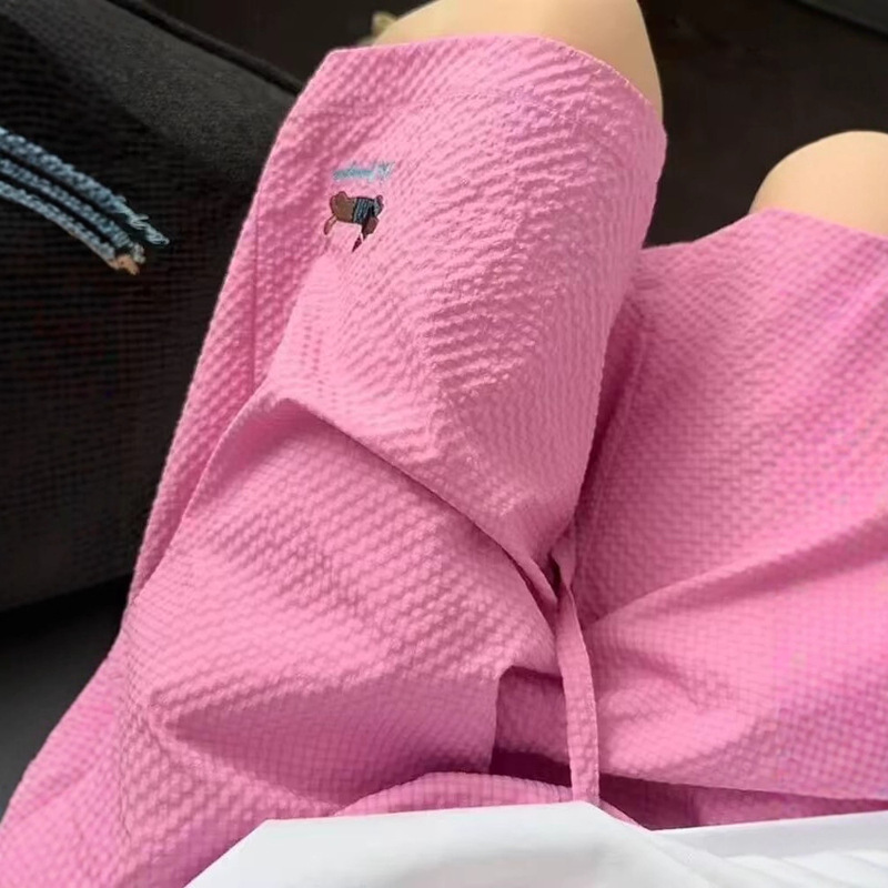 Pink Dopamine Seersucker Shorts Men's Dachshund Puppy Embroidered Five-Point Pants Couple Beach Quick-Drying Casual Pants