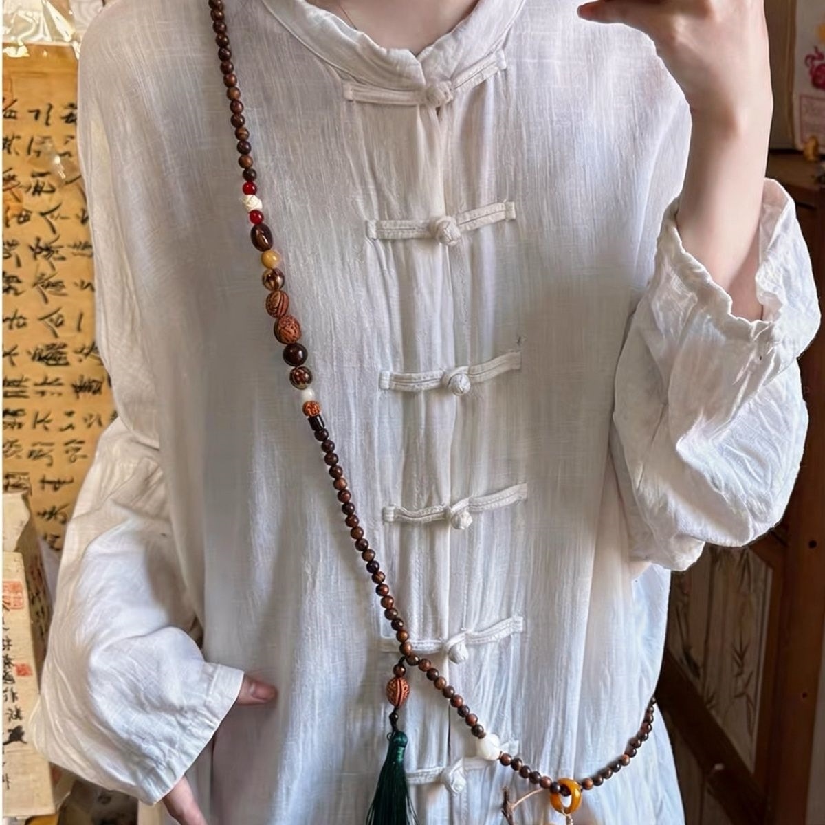 Collar Largo de Cadena para Suéter de Cristal con Dije de Calabaza Estilo Chino