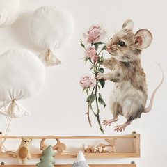 外貿卡通小老鼠玫瑰兒童臥室幼兒園臥室家居裝飾牆貼貼紙自粘批發