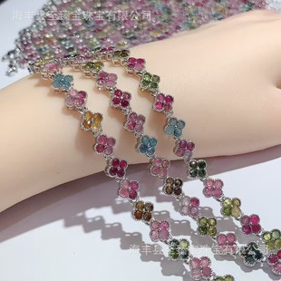 Micro-inlaid tourmaline lucky grass irregular buckle bracelet European and American cross-border bracelet light luxury high-end temperament jewelry women