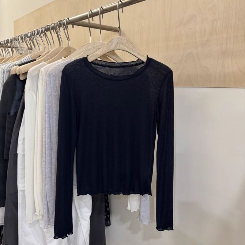 リヨセルテンセルコットン耳長袖Tシャツレディースシーズン新作スリムベーシック万能薄底トップトレンディ|undefined