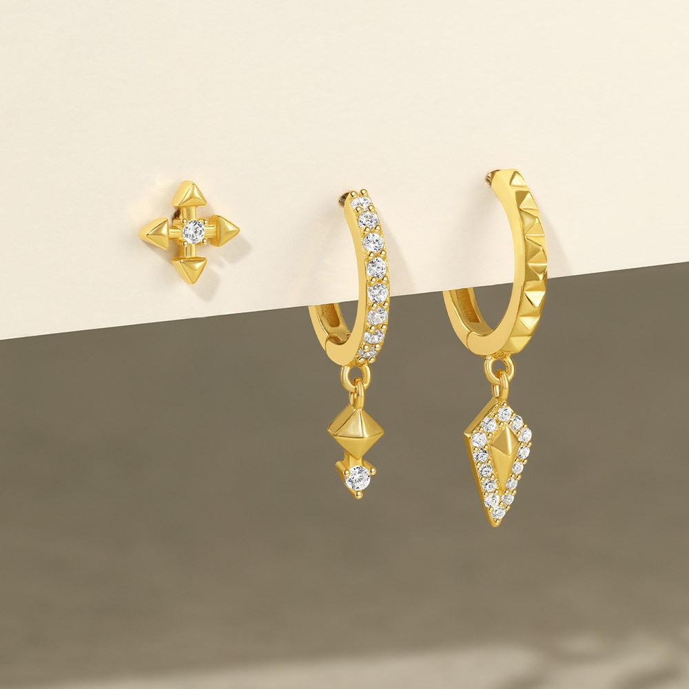 Geometric, Flower Pattern 1 Set 925 Sterling Silver Zircon 925 Sterling Silver Earrings Geometric Flower Drop Earrings Earrings Ear Studs