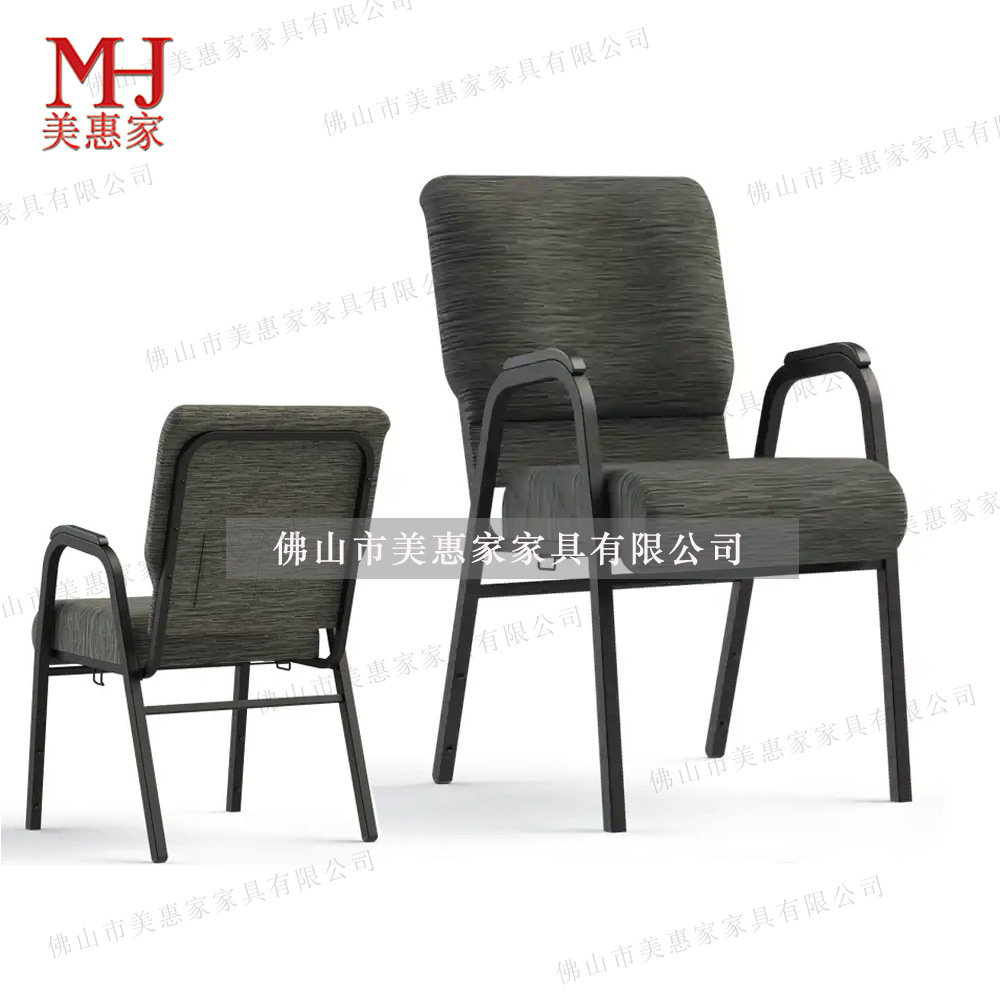 Solid wood armrest cushion church chair metal church iron chair stackable elderly prayer chair modern simple