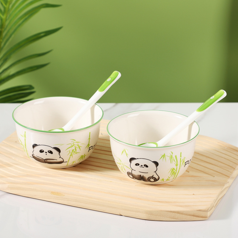 Japanese Ceramic Rice Bowl Household Particularly Beautiful Bowl and Spoon Set Tableware 2 Bowls 2 Spoons