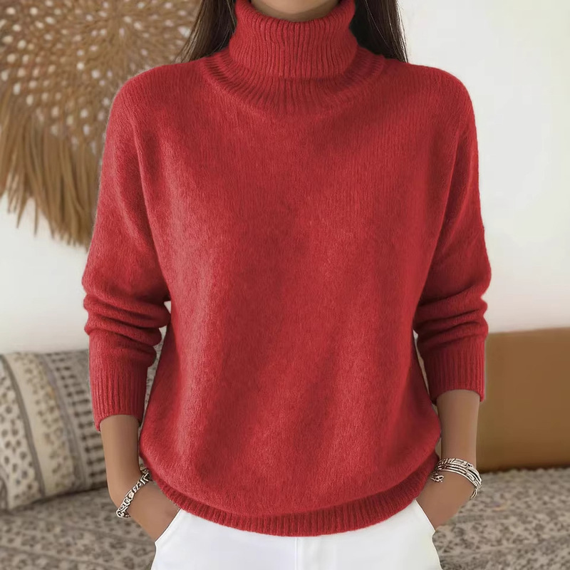 25 Autumn/Winter Cross-Border Independent Platform Hot-Selling New Turtleneck Sweater Autumn/Winter Knitwear Loose Pullover Top for Women Thickened