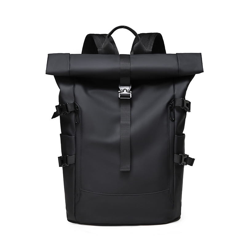 Business Fashion Roll-Top Backpack Casual Solid Color Korean Style Travel Fitness Sports Backpack Male College Student Bag