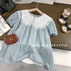 Baby Girls French Vintage Whitening Lace Collar Dress Summer Pure Cotton Short Sleeve Princess Dress Long Skirt Foreign Trade