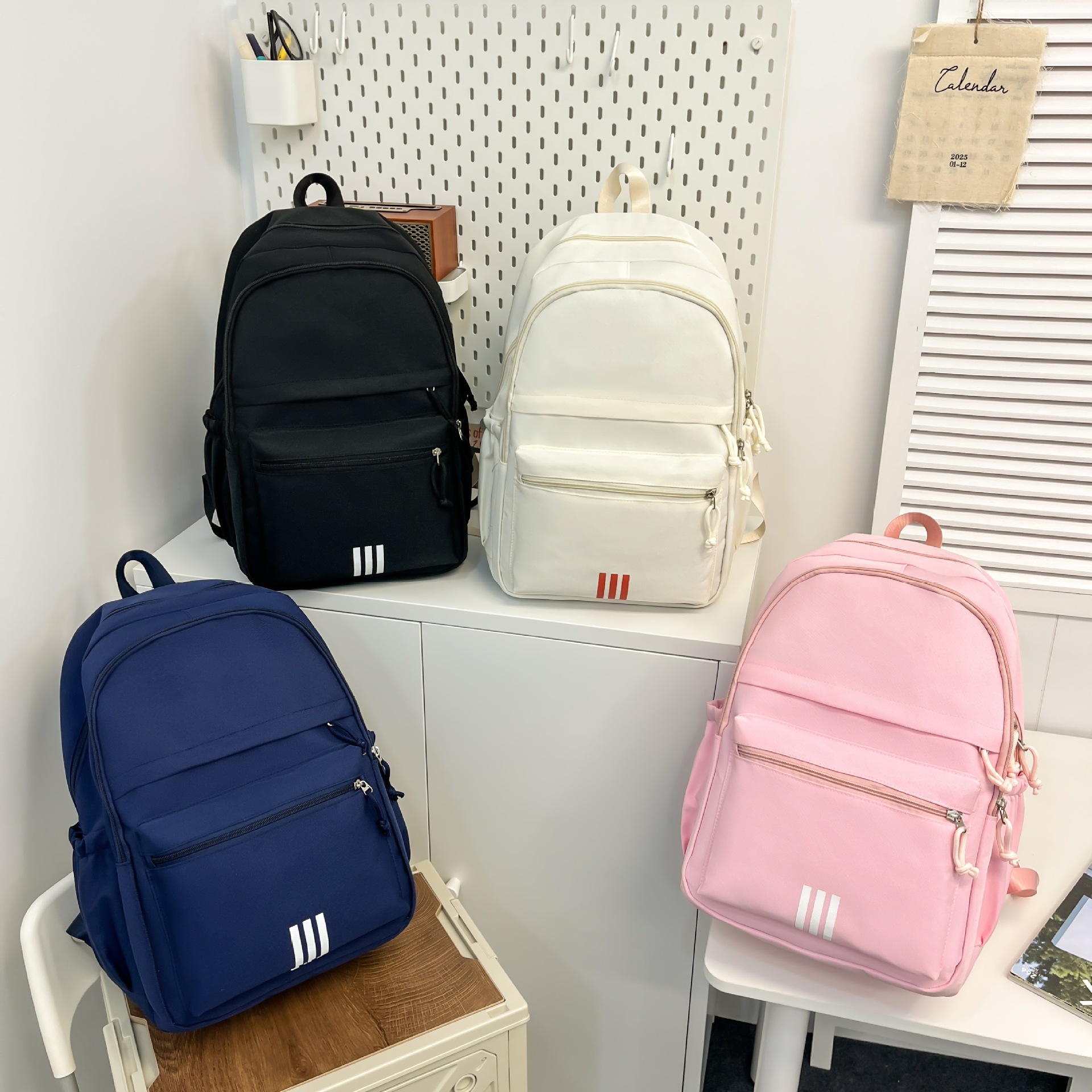 Lightweight Large-Capacity Nylon Backpack, Japanese-Style Travel Bag, Student Computer Bag, Women's Casual Bag, Cream-Colored School Bag