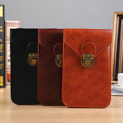 Men's new single-layer portable leather waist bag clamshell vertical buckle leather bag coin mobile phone storage bag wholesale
