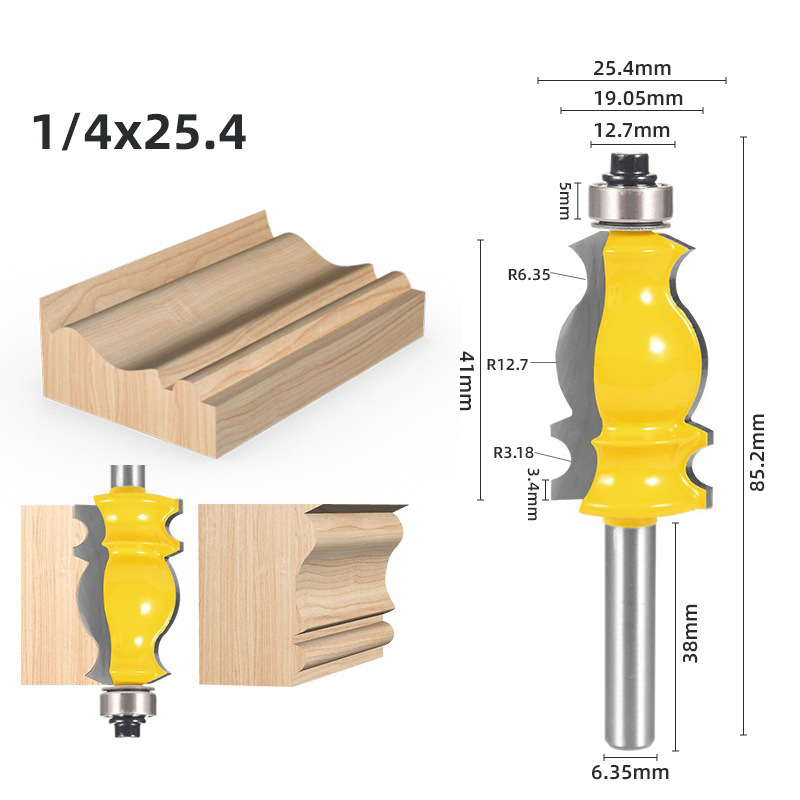 魚尾扶手刀線條刀鎢鋼銑刀角線刀木工銑刀樓梯扶手線條刀具1/4柄
