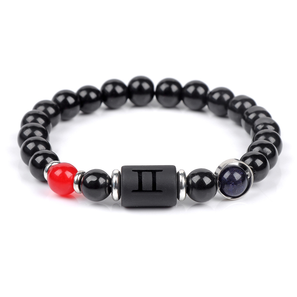 Twelve Constellations for Men's Couples Glass Bead Elastic Rope Bracelet_voghion.com