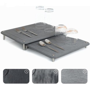 2 Pieces Nested Tableware Drying Mat Kitchen Counter Absorbent Quick-drying Stone Tray Bathroom Washstand Storage Shelf