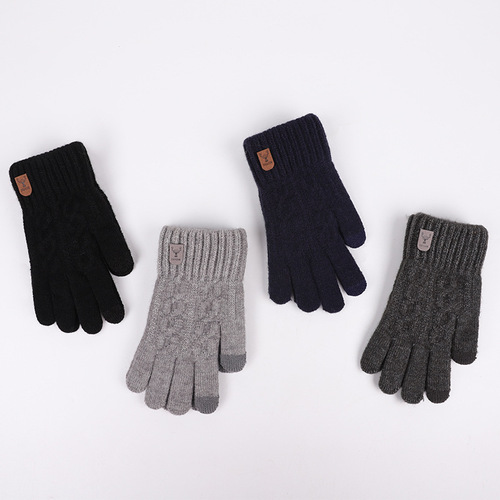 Winter and Spring Alpaca Wool Cycling Gloves with Fleece Lining, Thick and Touch-Sensitive, Unisex Windproof and Warm, Plain Color Knitted Fashion Korean Gloves