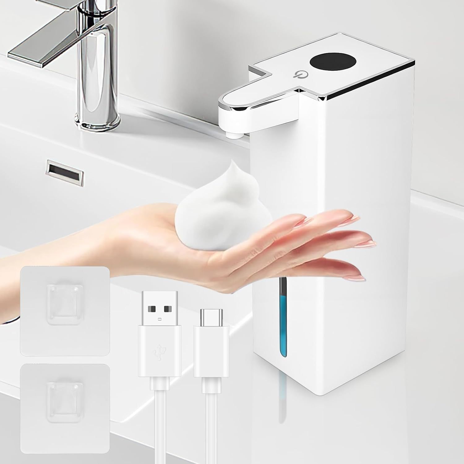 Automatic Sensor Foam Soap Dispenser for Home Use, Rechargeable Touch Electric Soap Foaming Device, Soap Liquid Dispenser, Hand Sanitizer Machine