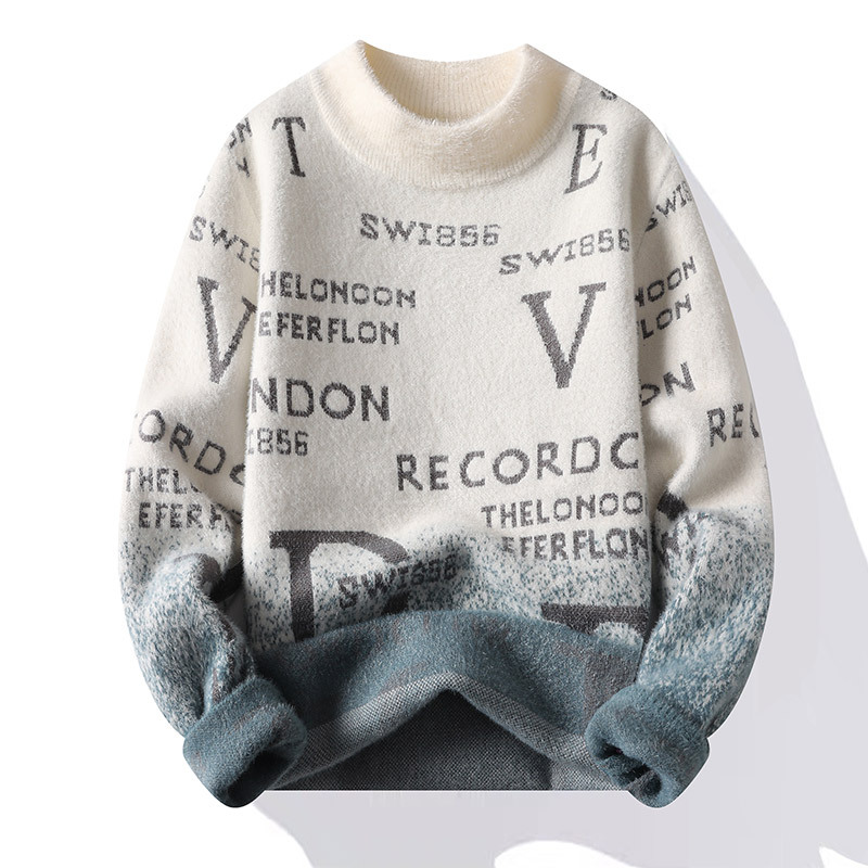 Men's Clothing plus velvet sweater men's winter plus velvet thickened high end cashmere sweater warm knitted bottoming shirt_voghion.com