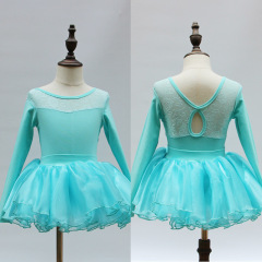 子供のダンスの練習服バレエの中国のダンスの受験服の女の子の長袖の連体服の半袖の綿の緑色の体操服