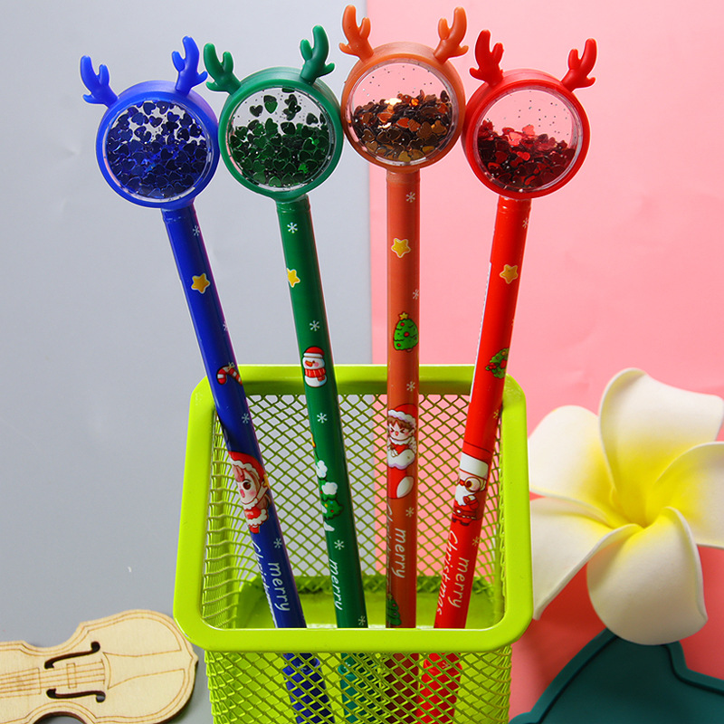 Lindo Navidad ELK lentejuelas gel pluma estudiante Navidad Premio regalo al por mayor de dibujos animados papelería firma pluma