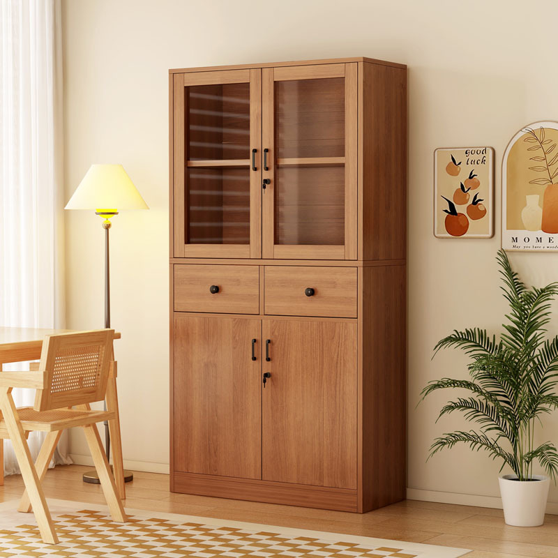 Dustproof bookcase for home living room display cabinet, simple modern wooden with lock storage cabinet, wall-mounted floor-standing shelf rack