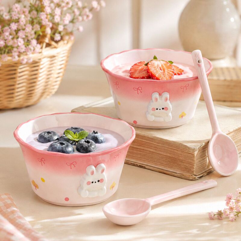 Cute girly-style bowl and plate set, high-value ceramic household dishes, noodle bowls, yogurt bowls, tableware