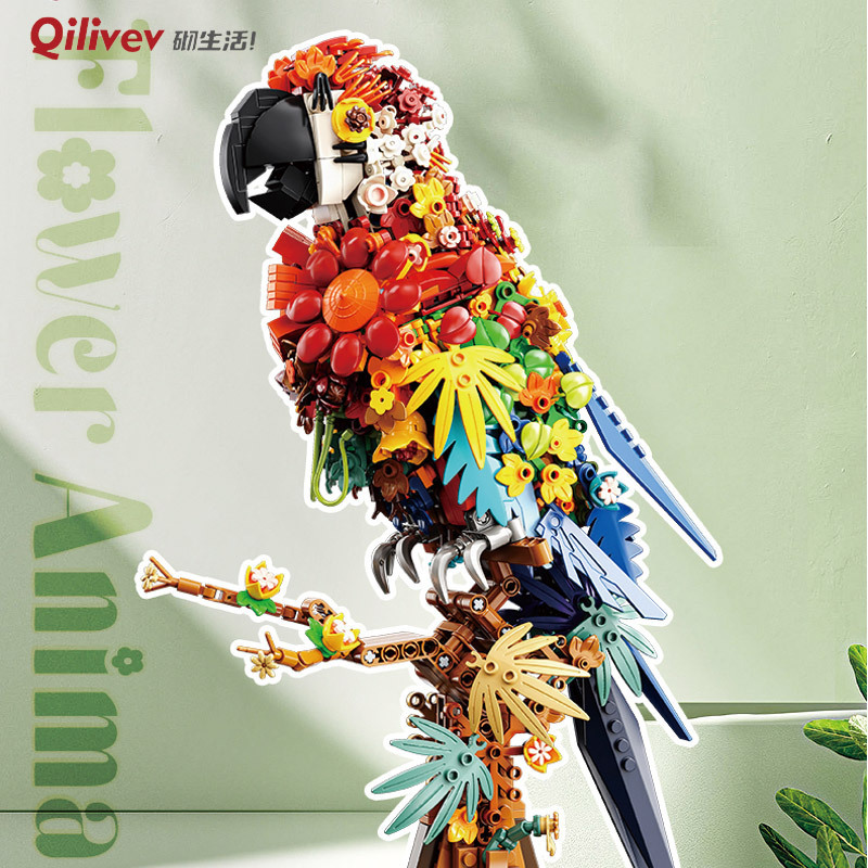 Cross-border Qilivev Building Life Flower Room Story Chameleon Unicorn Parrot Puzzle Assembled Decoration Building Blocks