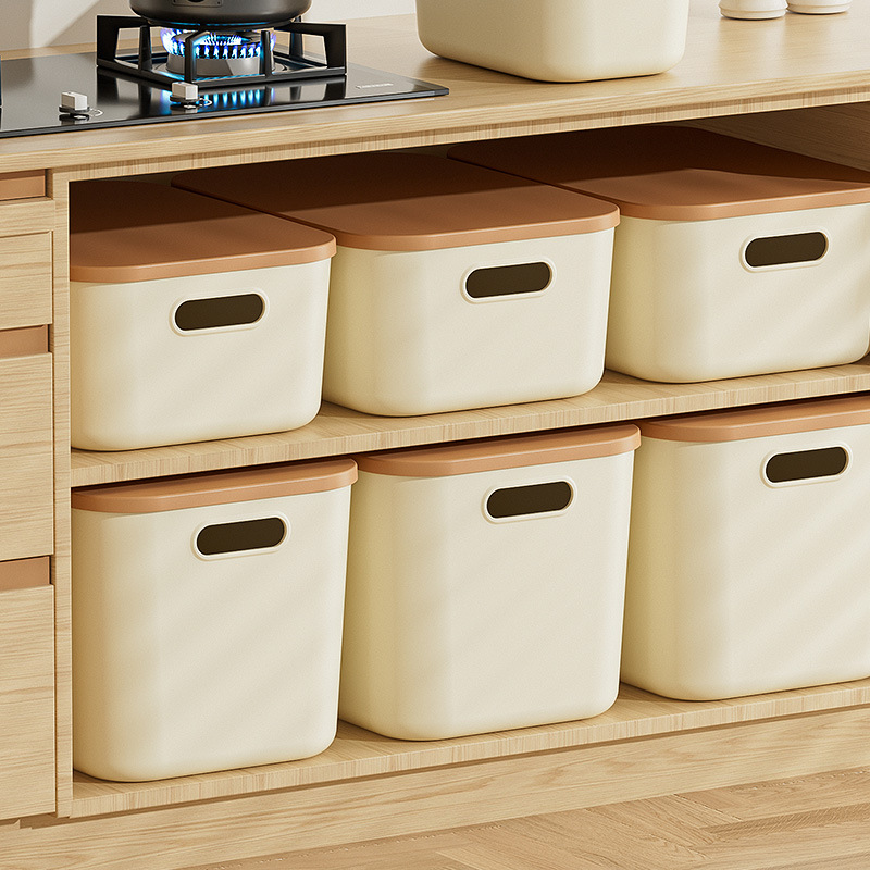 Desktop Storage Box, Snack and Miscellaneous Items Storage Basket, Portable Plastic Storage Box with Lid for Household Clothing Organization 2